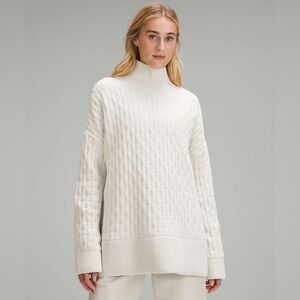 Lululemon Bone Cable Knit Mock Neck Sweater Relaxed Cozy Minimal S